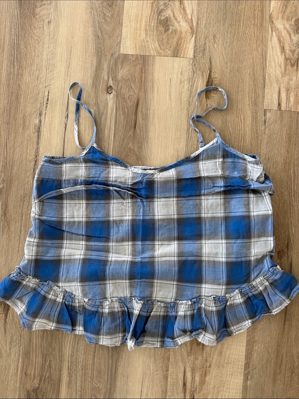 PJK Blue Plaid Ruffle Hem Cami Top cotton Sz M